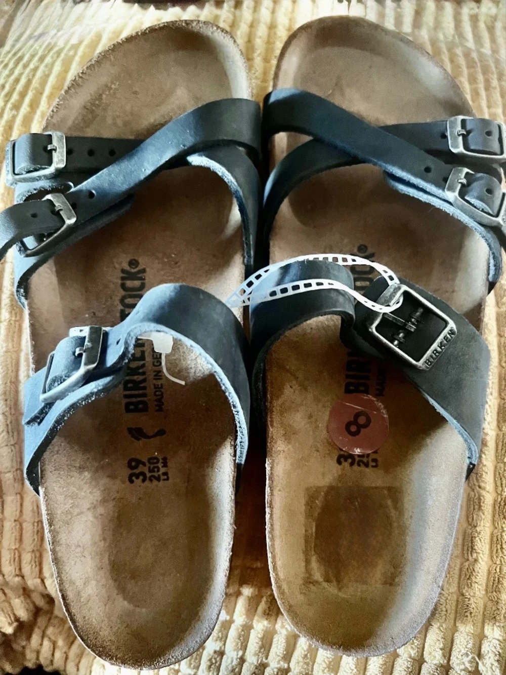 Birkenstock Franca Black Oiled Leather Strappy Sandals Size 39 NWOT